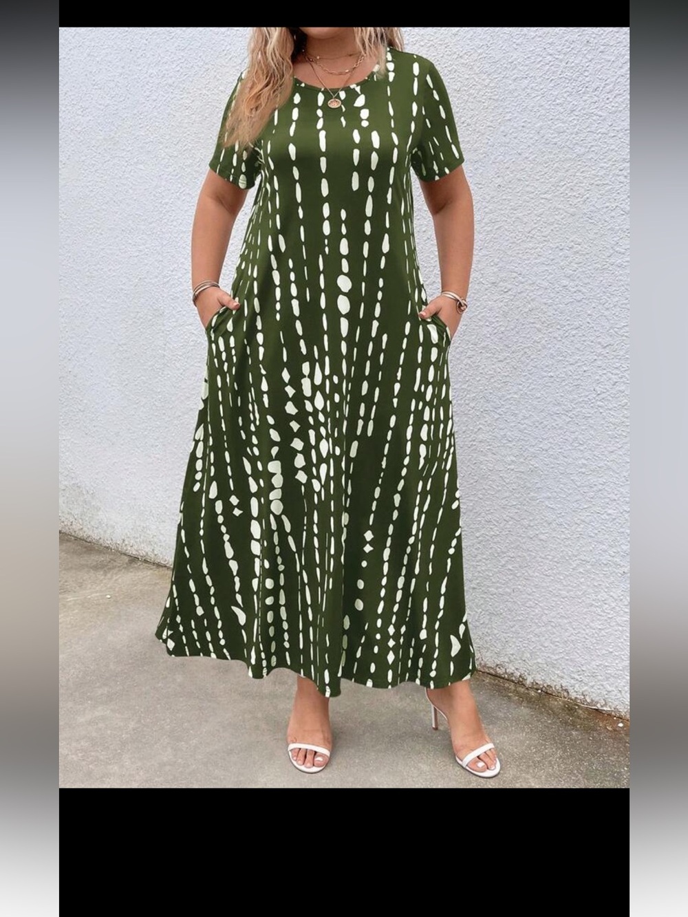 SHEIN NWOT Olive and White Maxi Dress